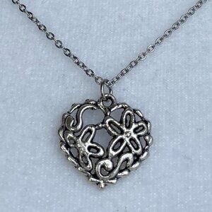 Handmade Gothic Stainless Steel Filigree Heart Necklace Whimsigoth Silver Tone